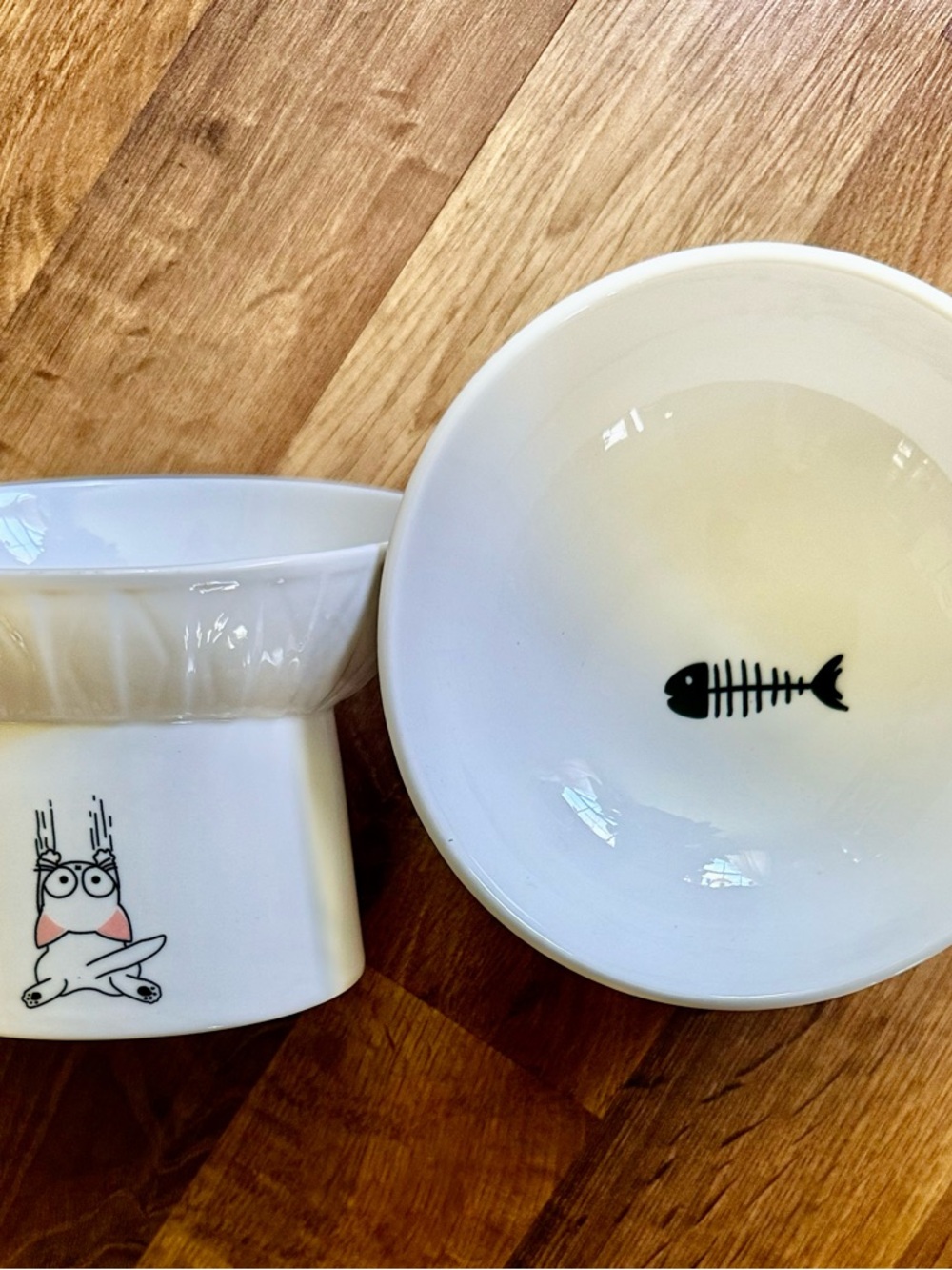 White Ceramic Pet Food Bowl with Fish Bone Design